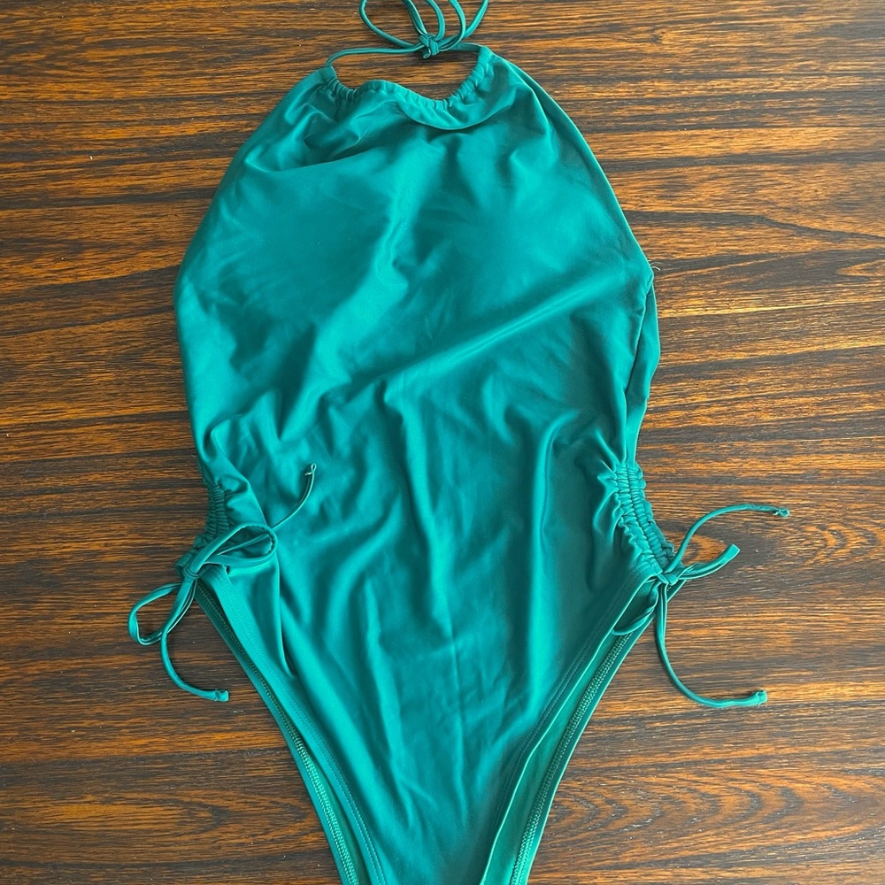 aerie Teal Green Halter One-Piece Swimsuit